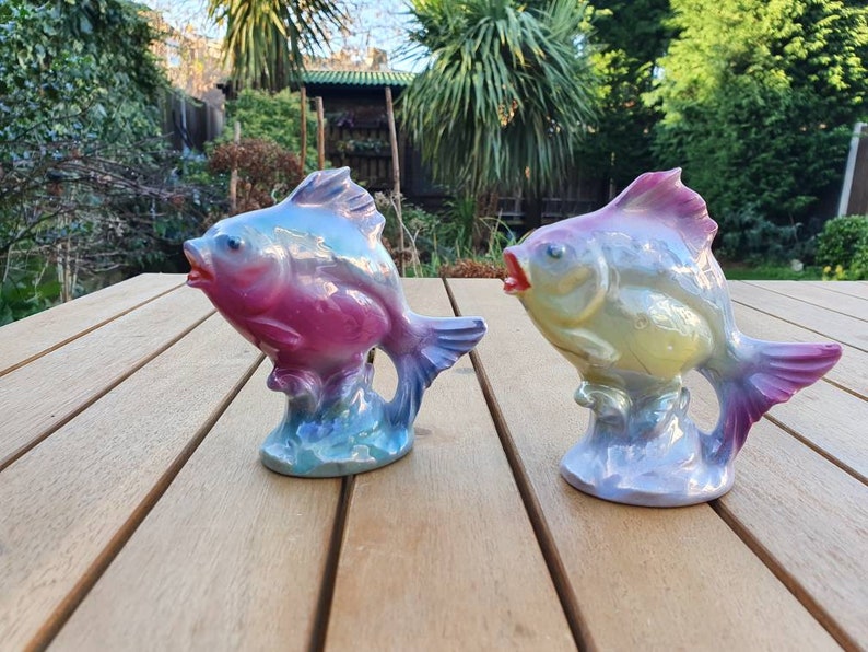 individualy available. Ceramic iridescent lustre fish figurine circa 1950-60