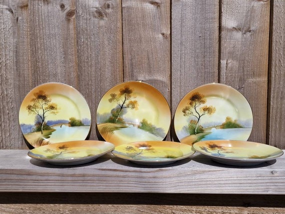 Antique Noritake Side Plate: Hand-painted Sunset Tree Design