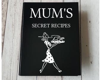 Personalised Recipe Folder, Mum's Secret Recipes, A4 Ring Binder Folder, Stationery, Files and Folders, Custom Made Stationery, Black Folder