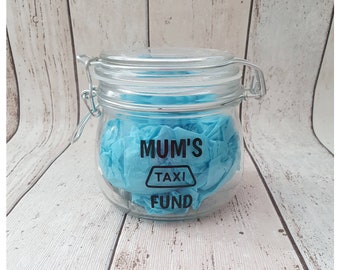 Personalised Money Saving Jar, Taxi Fund, Fun Gift, Jars & Storage, Gifts for Mum or Dad, Novelty Gifts, Personalised Gift, Fun Money Jar