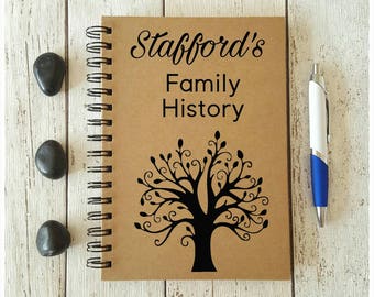 Personalised Family History Notebook, Stationery Gift, Notepad, Journals, A5 Notebook, Custom Made Stationery, Family History Journal