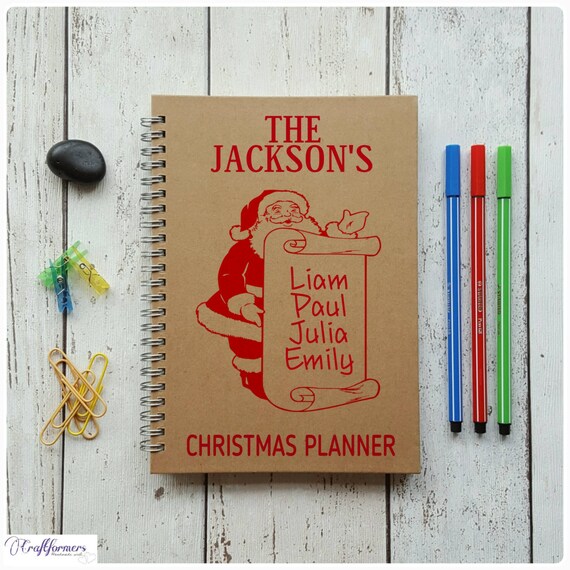 Personalised Gift, Christmas Planner, A5 Stationery Notebook, Christmas Organiser, Xmas Notebooks & Journals