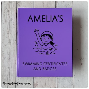 Personalised Swimming Certificate Folder, A4 Ring Binder File, Stationery Gift, Custom Made, Document Holder Storage, Achievements, Organise