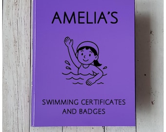 Personalised Swimming Certificate Folder, A4 Ring Binder File, Stationery Gift, Custom Made, Document Holder Storage, Achievements, Organise