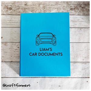 Personalised Car Document Folder File, A4 Ring Binder, Organise, Stationery, Custom Gift, Insurance, Receipts, MOT, Document Holder, Storage
