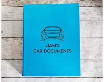 Personalised Car Document Folder File, A4 Ring Binder, Organise, Stationery, Custom Gift, Insurance, Receipts, MOT, Document Holder, Storage