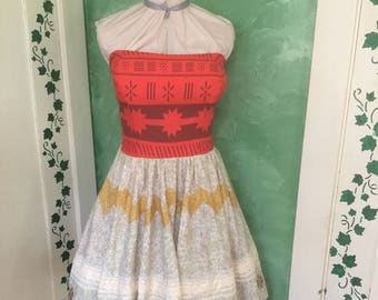 Moana Inspired Strapless Pin Up Dress, With Halter Straps for Daniela