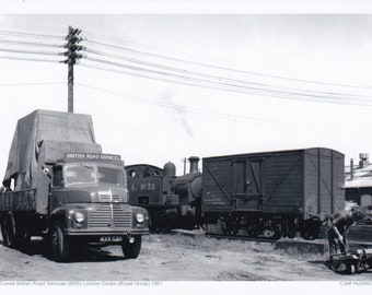 zwart-wit vrachtwagenfoto, British Road Services (Royal Docks Group), Leyland Comett 4-wiel stijve open laadbak, KXW 833, 6x4 inch