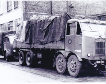 black and white lorry photo, British Road Services, Scammell Rigid 8, dropside, MHK 20, 6x4 inches