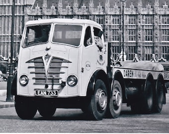 black and white lorry photo, Daren Bread, Foden 8 wheel rigid flat, EAN 733, 6x4 inches, gift for him