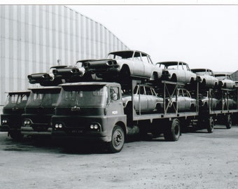 zwart-wit vrachtwagenfoto, British Road Services, Guy autotransporter, AFC 69C, 6x4 inch