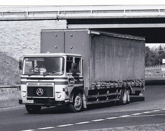 black and white lorry photo, nco, seddon atkinson 4 wheel curtainsider, A635 RRV, 6x4 inches