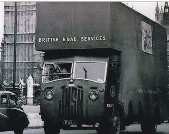 black and white lorry photo, British Road Services, Jensen 4 wheel box van, EVA 9, 6x4 inches