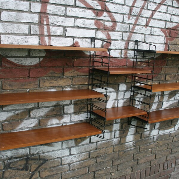 Tomado Book Rack Unit Mid Century Modern 8 shelves modular shelving 60's 50's Holland metal teak hanging
