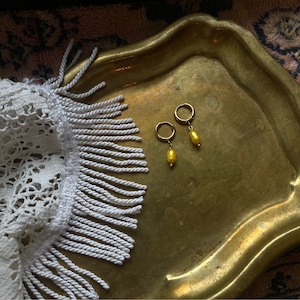 Lemon yellow freshwater baroque stainless real pearl earrings gold hoop huggies handmade couture romantic bridal romantic bridesmaid jewelry