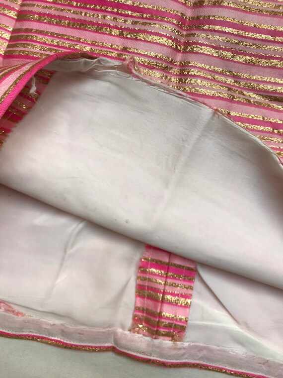 Silk cashmere wool lurex pink gold striped stripe… - image 9