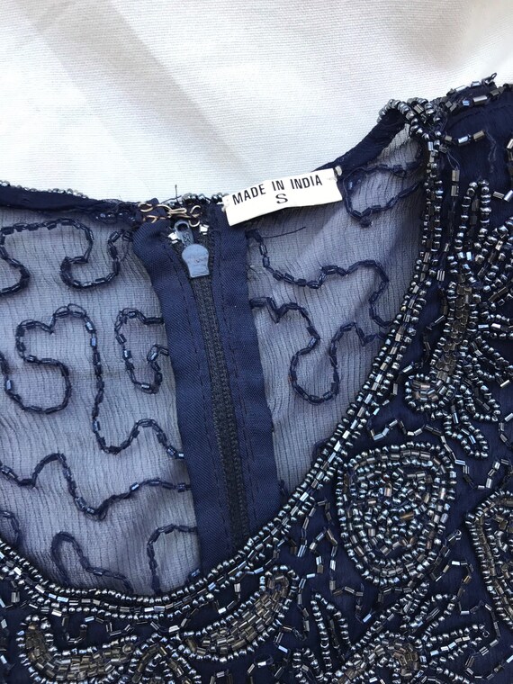 Pure silk navy dark blue midnight sparkle glitter… - image 5