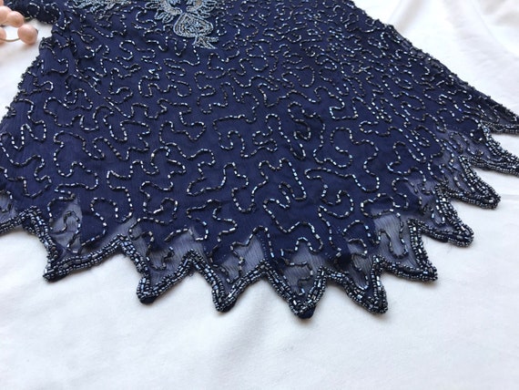 Pure silk navy dark blue midnight sparkle glitter… - image 9