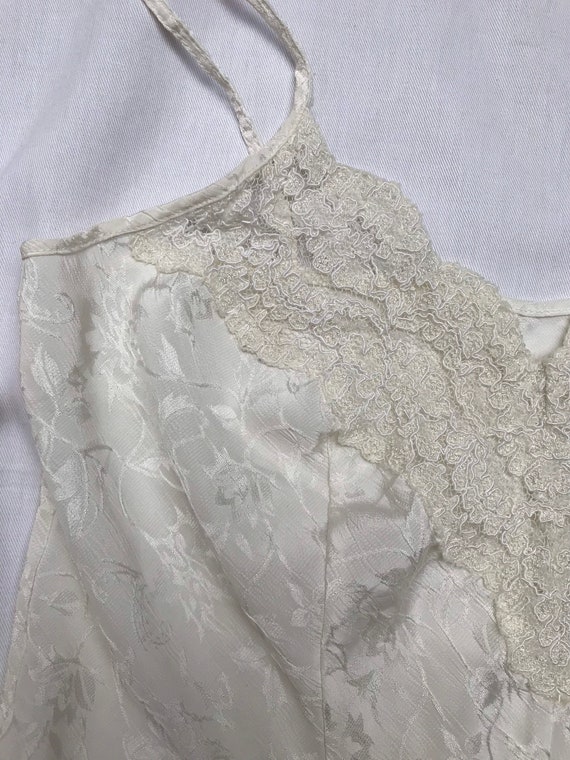 Vintage satin brocade floral white cream wedding … - image 6