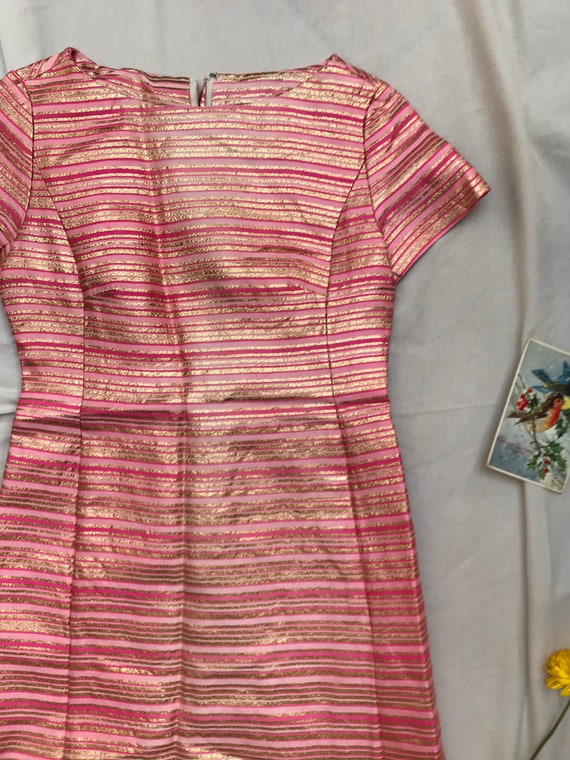 Silk cashmere wool lurex pink gold striped stripe… - image 6