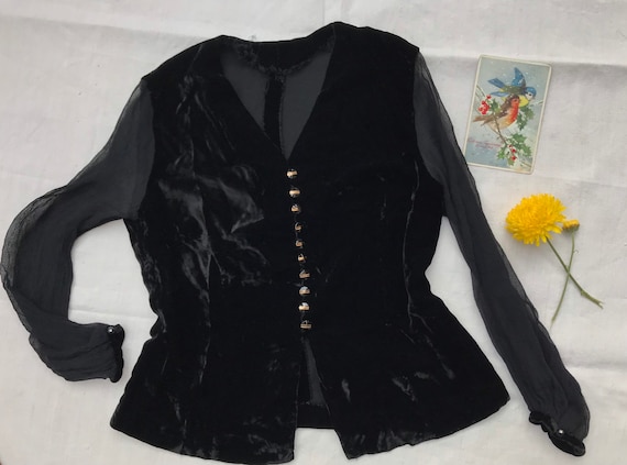 Vintage 30s 40s pure silk velvet black chiffon bak