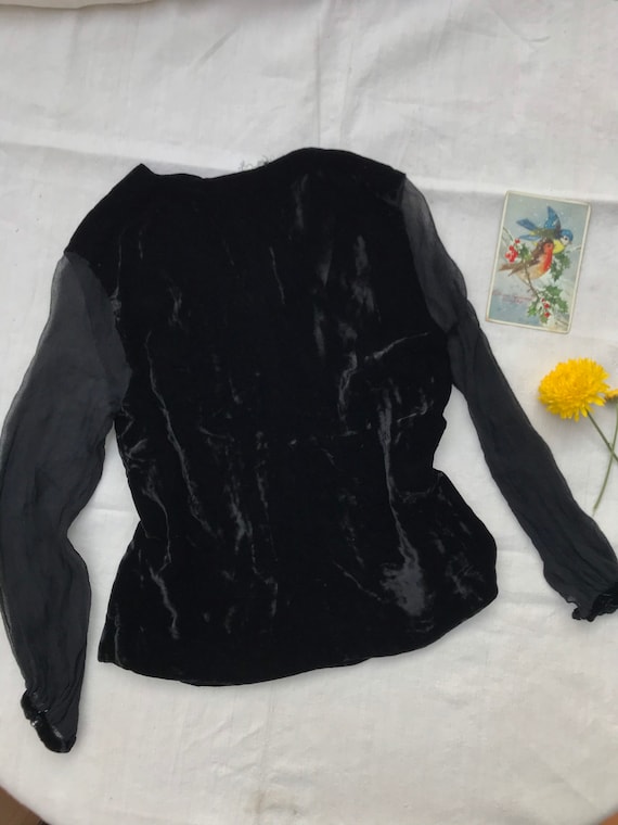 Vintage 30s 40s pure silk velvet black chiffon ba… - image 4