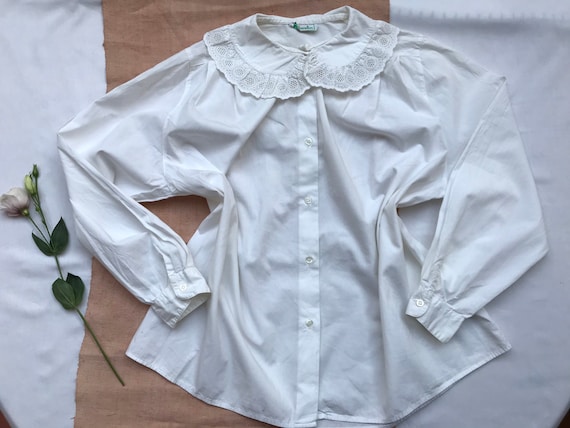 Vintage pure white cotton womens shirt blouse made