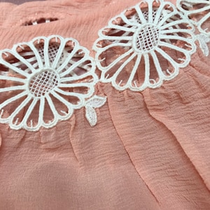 Vintage 40s 50s peach pastel pink silk chiffon sheer floaty romantic slip nightgown nightie lingerie with hand crocheted lace necklice