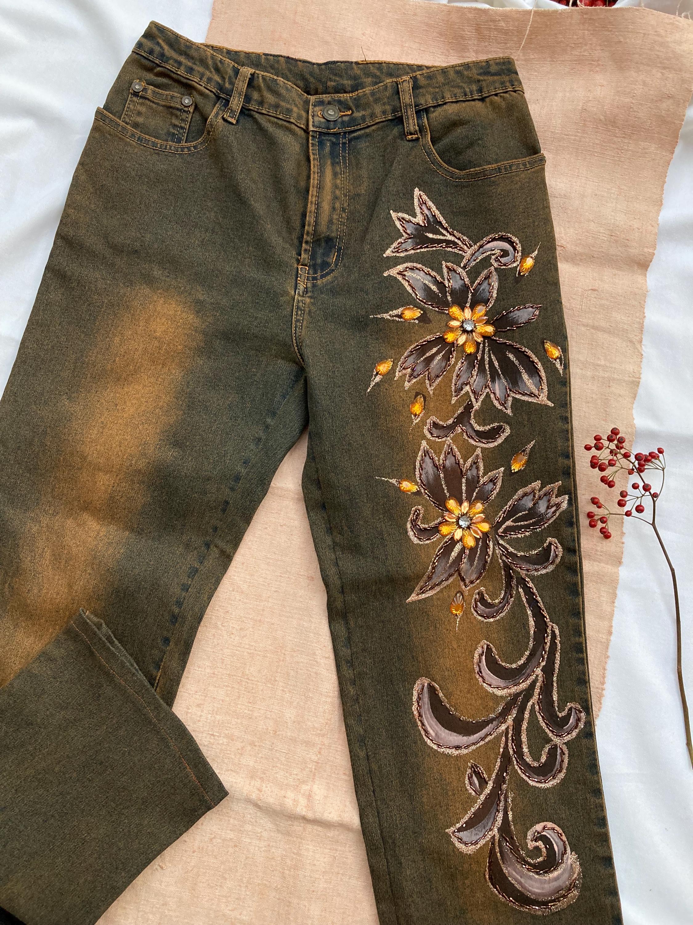 Y2K Brown Orange Washed Straight Mom Jeans High Waisted