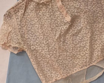 Vintage 1930's Lace Blouse, Handmade Floral Shirt (As Is)