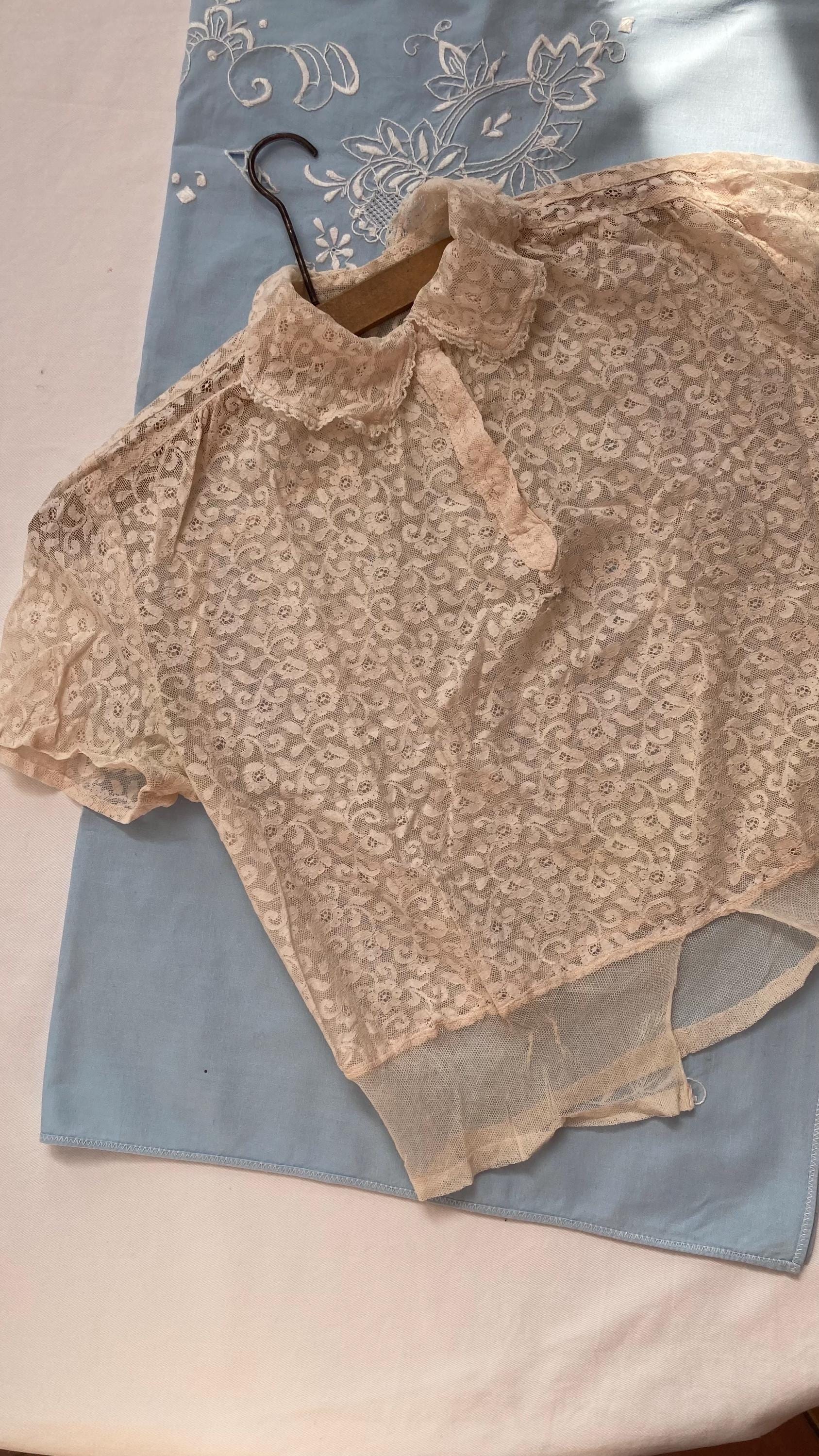 1930年代のヴィンテージレースブラウス、ハンドメイド花柄シャツ（現状 