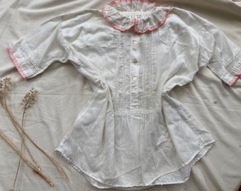 Vintage Hungarian Peasant Blouse, Sheer Floral Cotton with Pink Lace