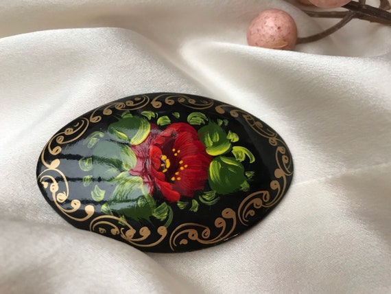 vintage wooden flower brooch 1950s style