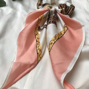 PINK ROMA Couture oversized handmade sustainable recycled upcycled vintage scarf pure silk bow hair tie ponytail french girl fashion image 6