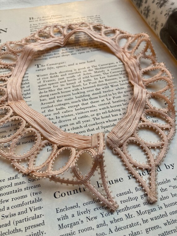 Baby pink vintage pastel rose silk cord lace coll… - image 7