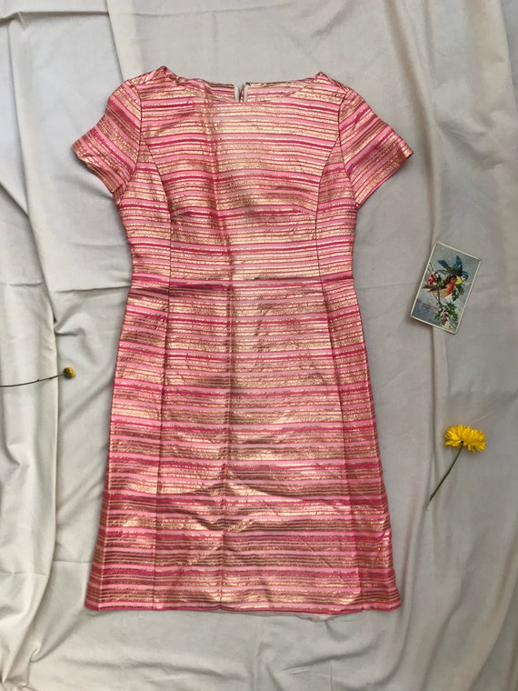 Silk cashmere wool lurex pink gold striped stripe… - image 4