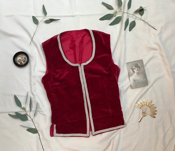 Vintage Hungarian plush silk velvet red crimson 50