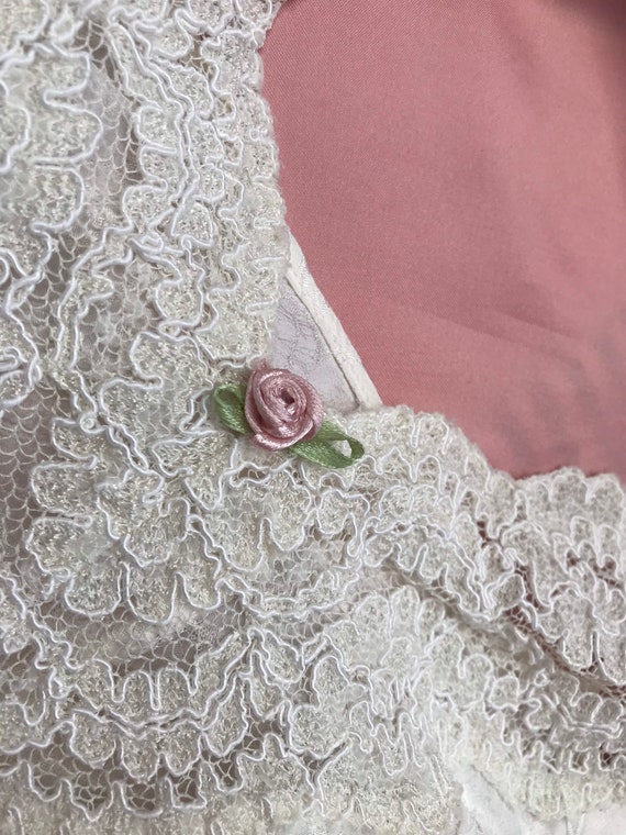 Vintage satin brocade floral white cream wedding … - image 2