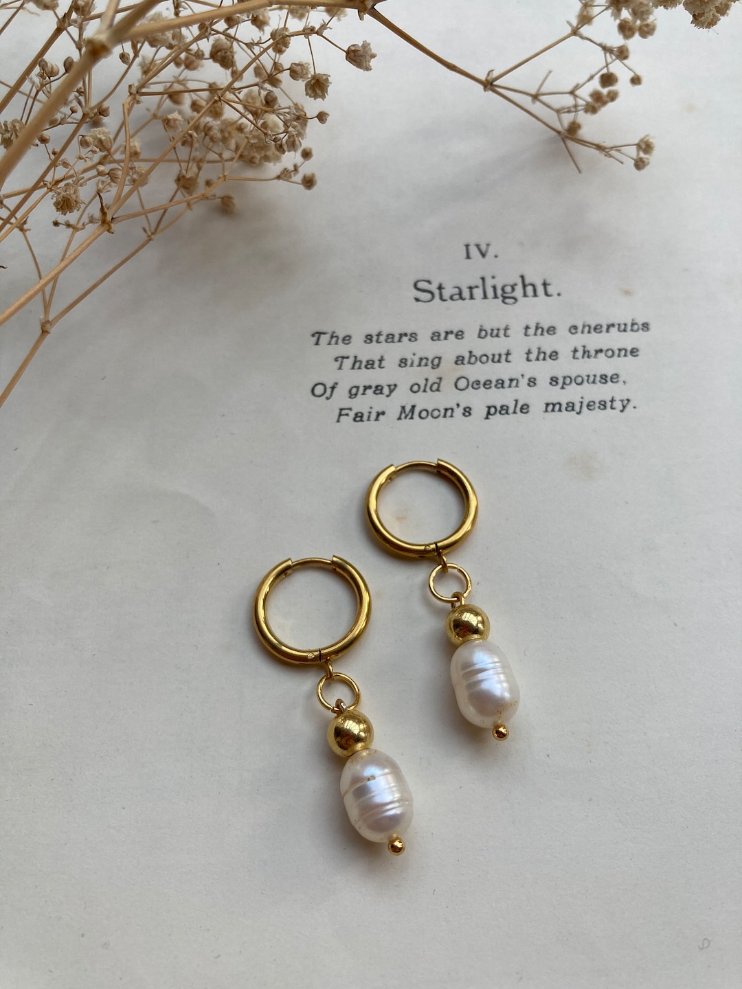 Boucles D'oreilles Perles De Culture Baroques - Plaqué Or 18k, Fait Main, Neuf