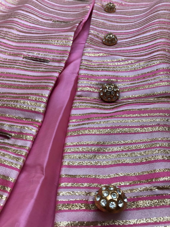 Silk cashmere wool lurex pink gold striped stripe… - image 7