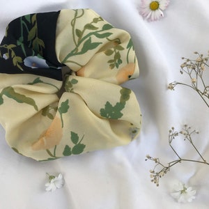Large oversized fluffy cloud handmade couture floral pastel black romantic scrunchie hairtie hair accessory summer blue flower rouje french