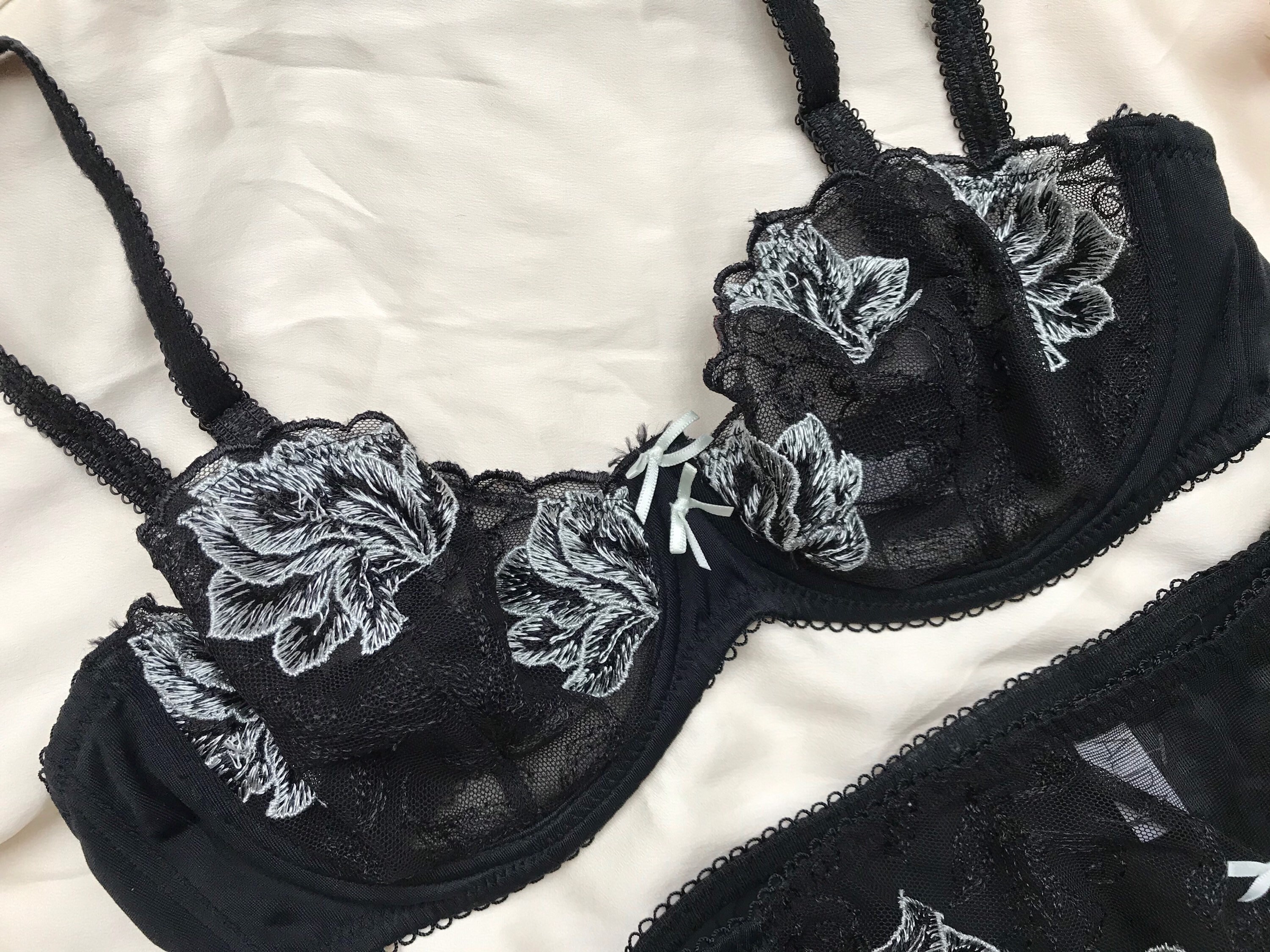 Black and Silver Vintage Bra and Panties Lingerie Set Lace - Etsy UK