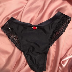 Deadstock vintage high leg high waisted retro 90s lace black thongs panties knickers handmade underwear lingerie couture sexy lacey