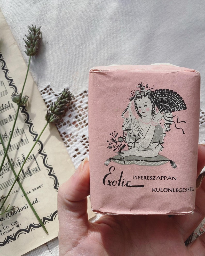 1940's Hungarian Antique Vintage Baby Pink Pastel Bar Soap Exotic