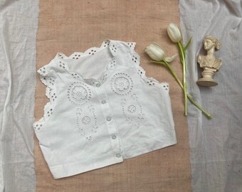 Top corto in pizzo Madeira in cotone vintage anni '30 - XS