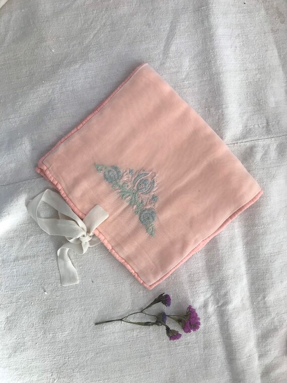 Vintage silk pyjama slip holder pochette embroider