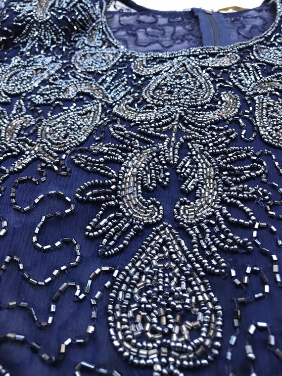 Pure silk navy dark blue midnight sparkle glitter… - image 3