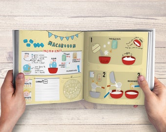 Cooking, Illustrated cookbook for kids, illustrated recipe book, picture book kids, macarons recipe, recipe book of sweets, kitchen for kids