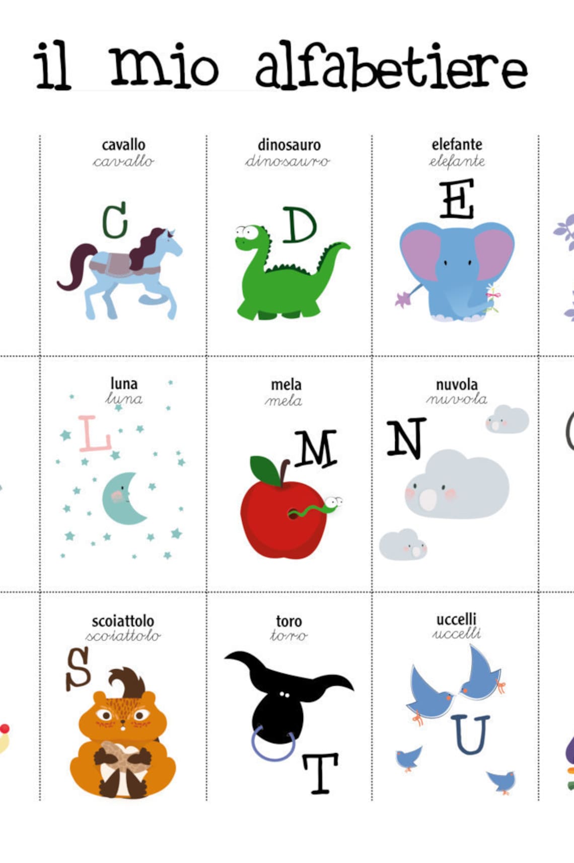 Italian Alphabet Chart Italian Alphabet to Hang Baby Etsy
