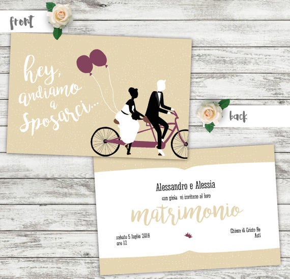 Digital Bicycle Wedding Invitation Bride And Groom Cycling Etsy